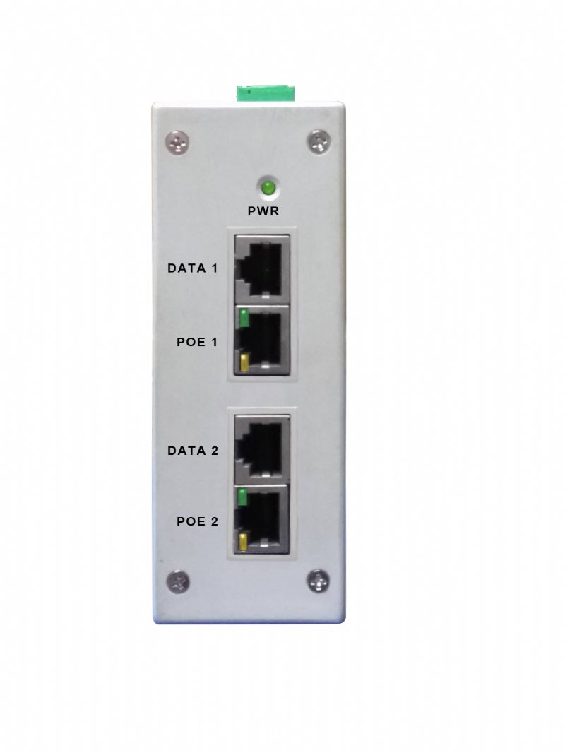 Industrial Gigabit PoE Injector (midspan), 18-57VDC INPUT, 2 port 56VDC 90W PoE OUTPUT, DIN RAIL MOUNT, 802.3bt, -40C~+70C, DIN-POE10-2456D-BTx2