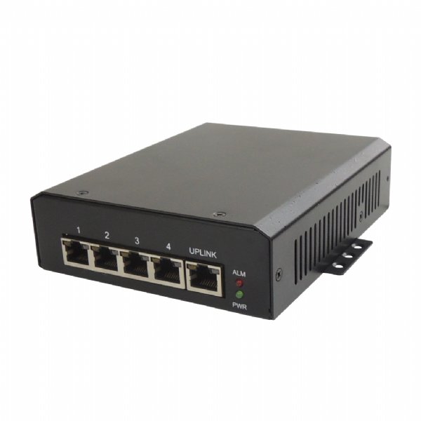 Comutador/extensor Gigabit PoE de 5 portas, entrada 11-60 VCC, 4 saídas PoE 802.3at, temperatura de operação -40C~+70C, sem ventilador, PSE-SW5G15B4HM