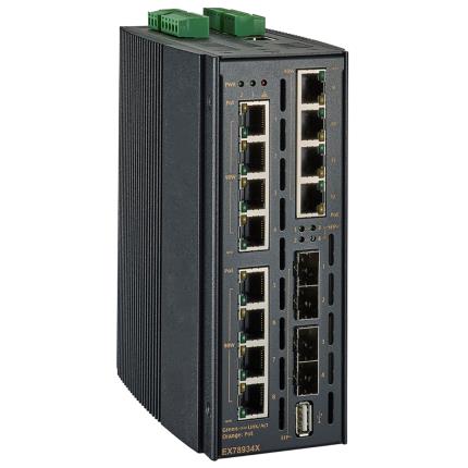 DC/DC PoE Switch, 802.3bt Managed 12 Port Gigabit PoE &#x2B; 4 Port 10G SFP, 46-57VDC Input, Up to 90W/port, -40C~&#x2B;75C, EX78934X-0VB